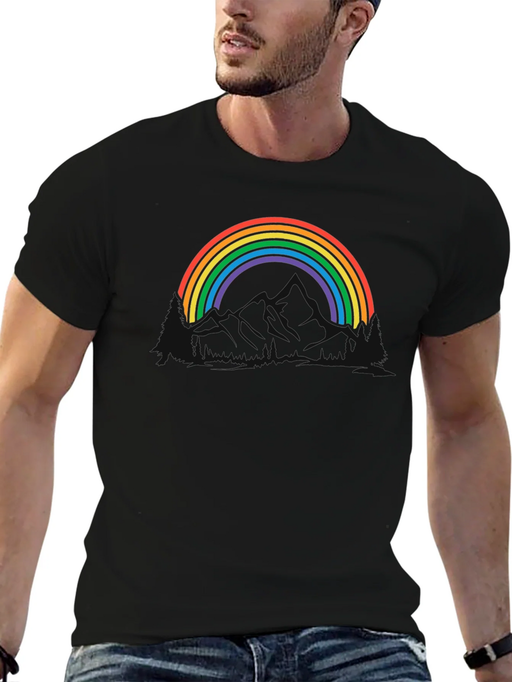 Rainbow Mountain Graphic Tee - Black Cotton Blend product image 6