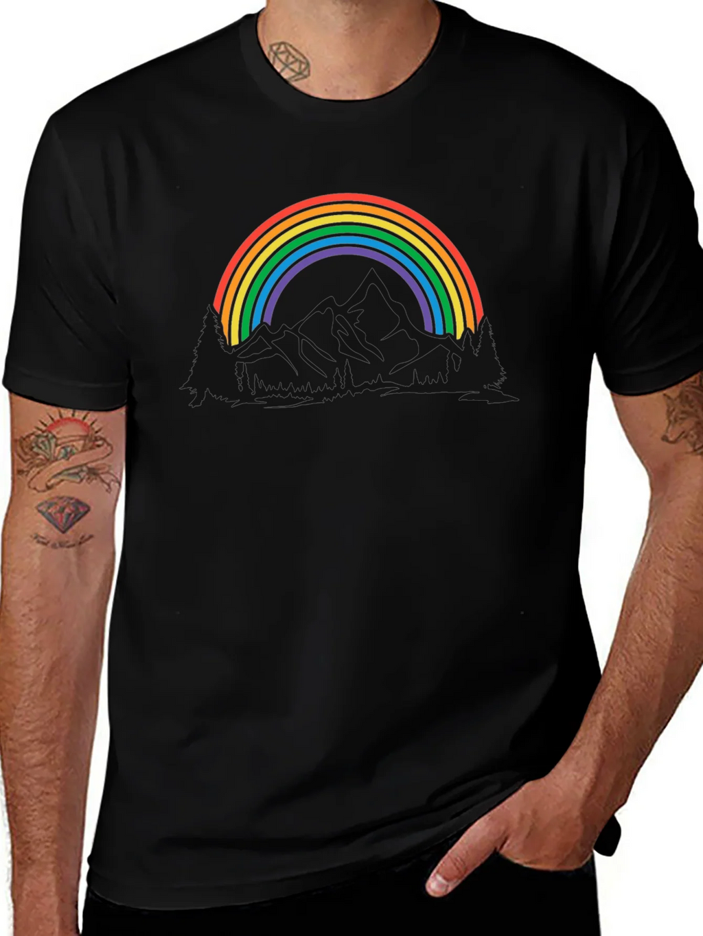 Rainbow Mountain Graphic Tee - Black Cotton Blend product image 1