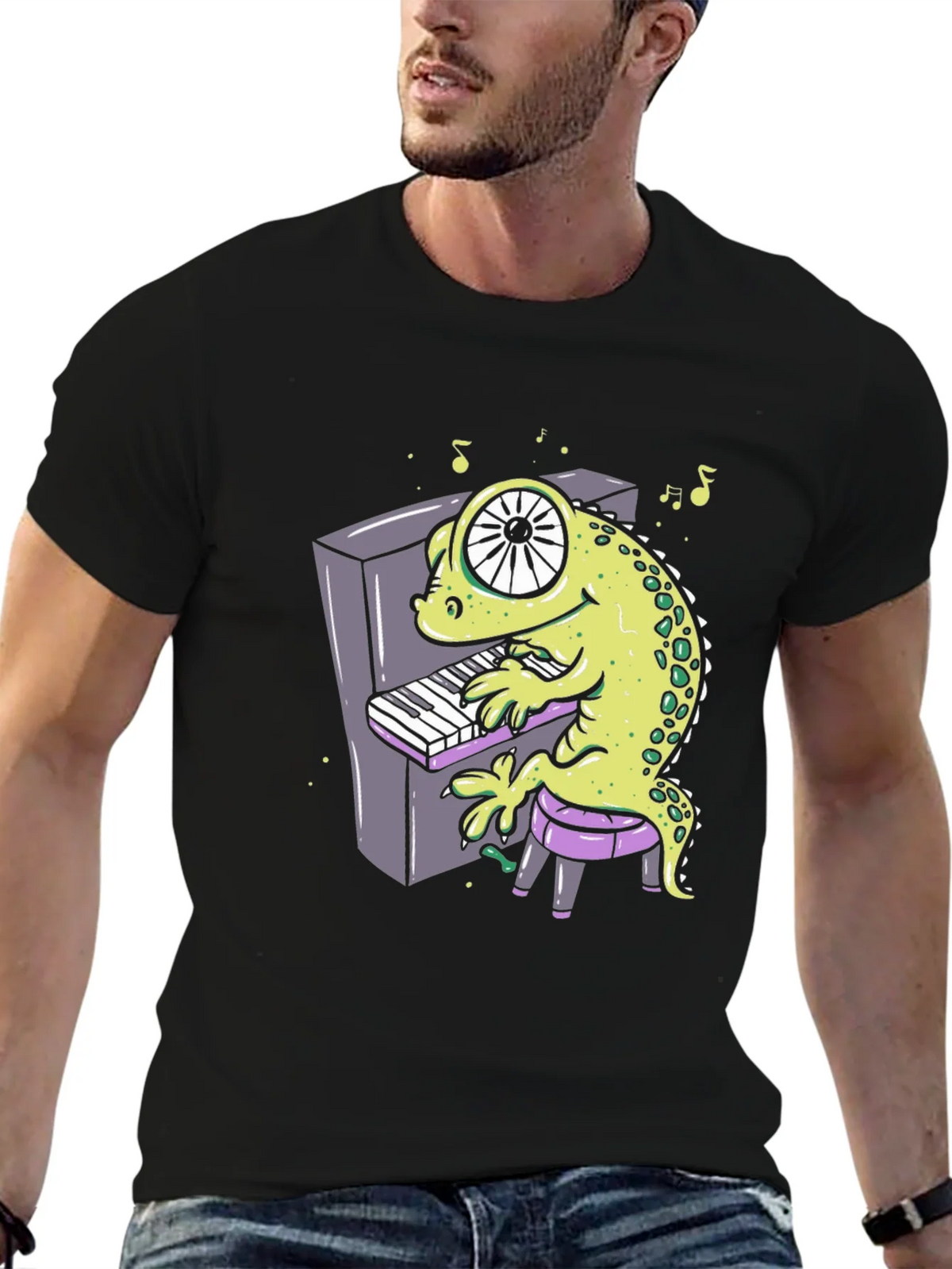 Cartoon Gecko Playing Piano Graphic Tee product image 6