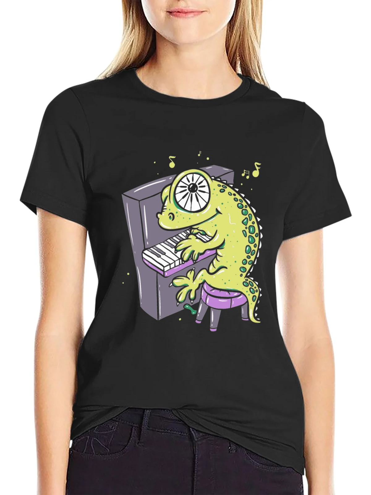 Cartoon Gecko Playing Piano Graphic Tee product image 2