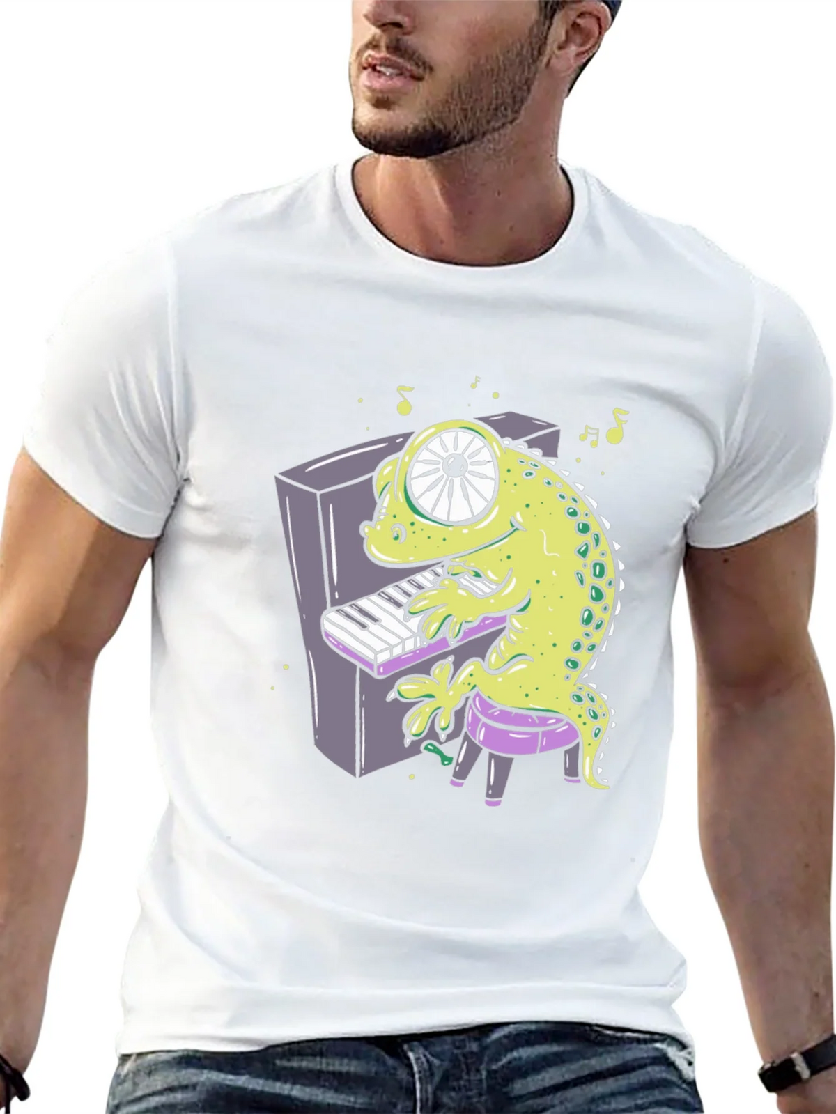 Cartoon Gecko Playing Piano Graphic Tee product image 12