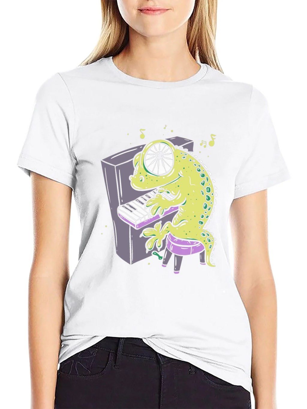 Cartoon Gecko Playing Piano Graphic Tee product image 8