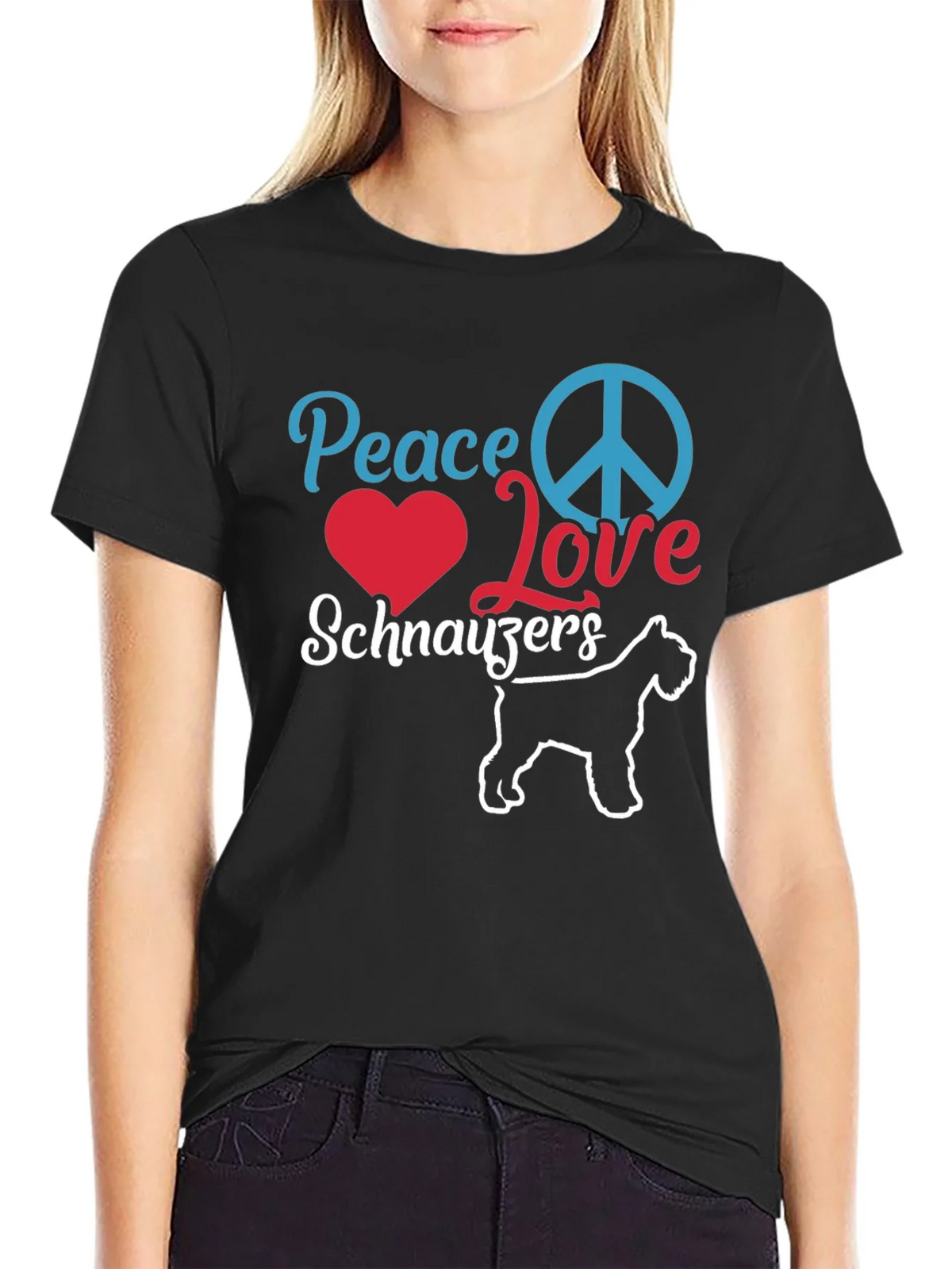 Peace Love Schnauzers Black T-Shirt product image 2