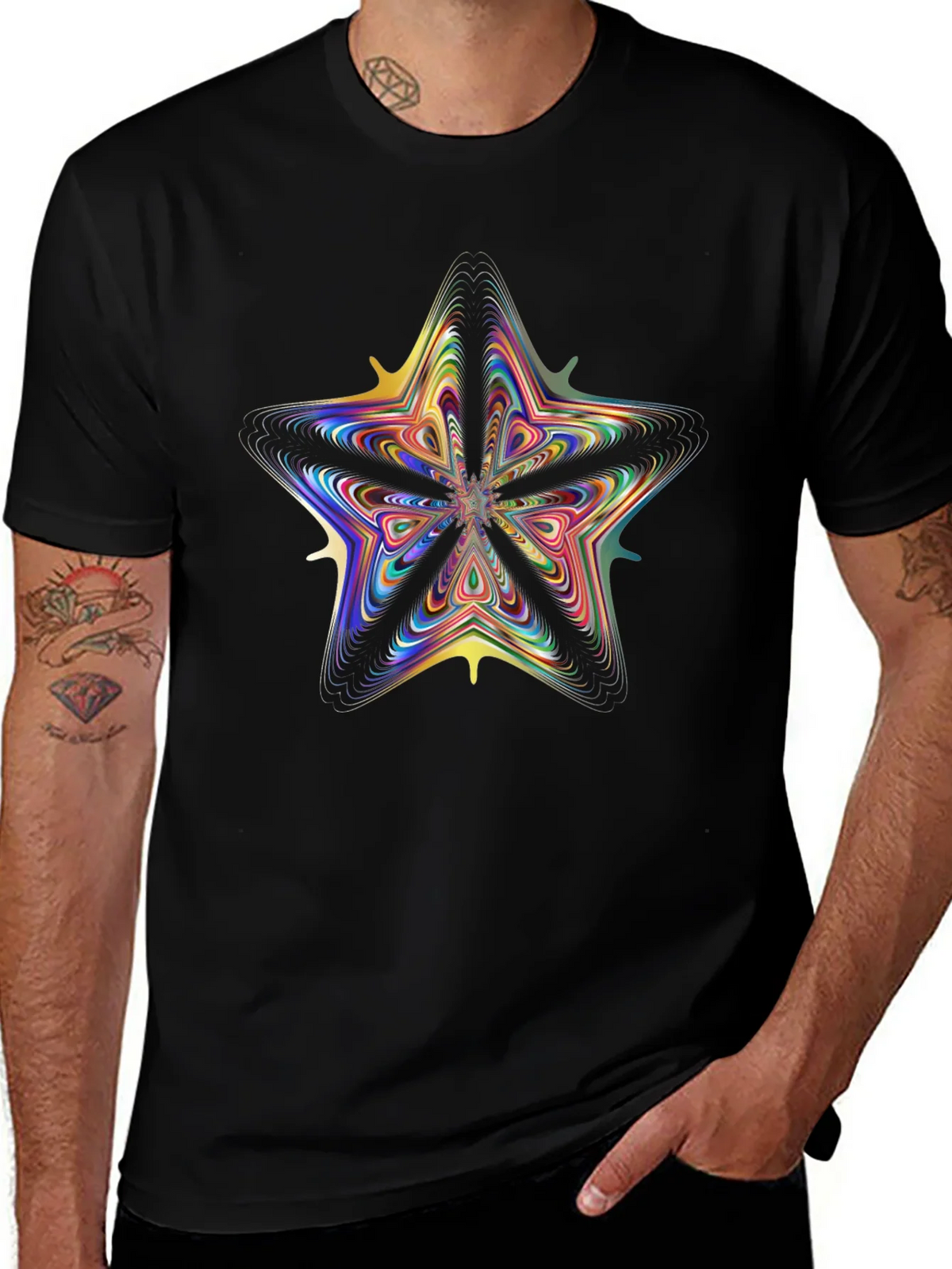 Vivid Fractal Star Graphic Tee - Black Cotton Comfort product image 1