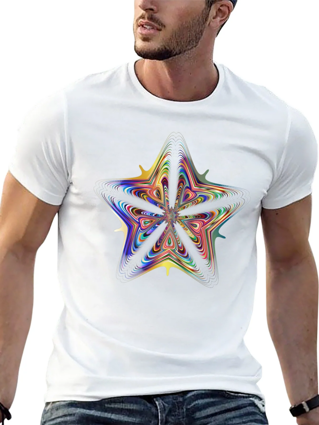 Vivid Fractal Star Graphic Tee - Black Cotton Comfort product image 12