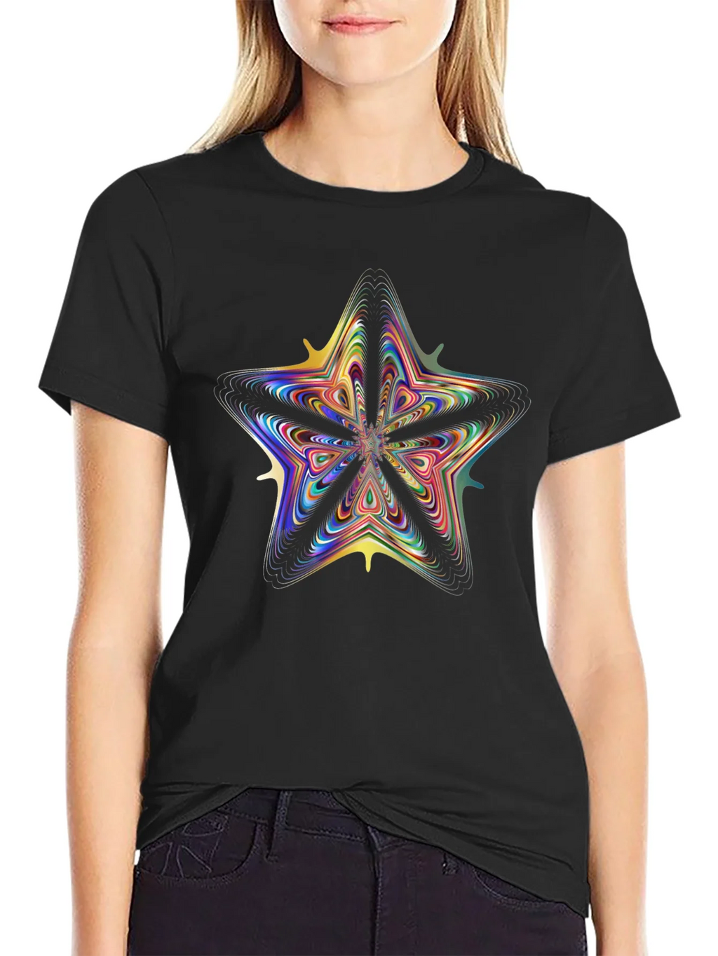 Vivid Fractal Star Graphic Tee - Black Cotton Comfort product image 2