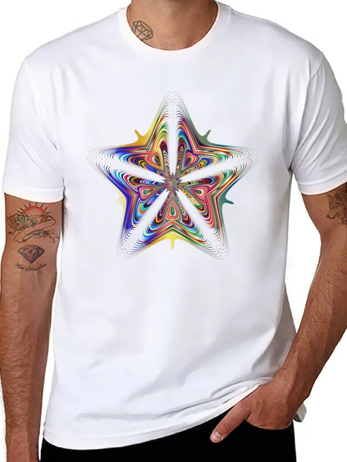 Vivid Fractal Star Graphic Tee - Black Cotton Comfort product image 7