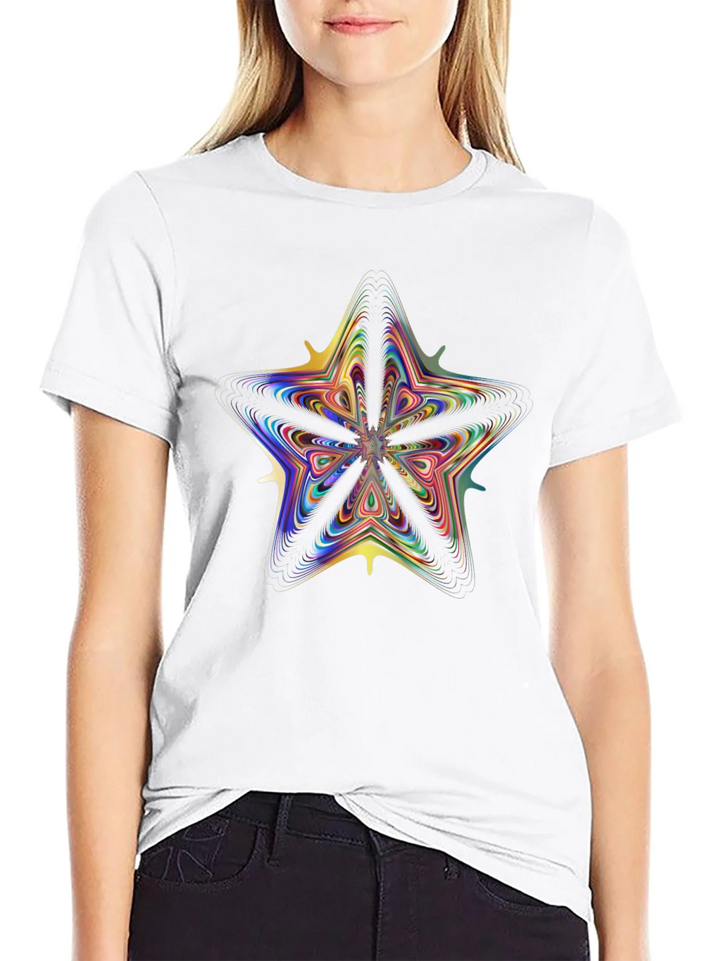 Vivid Fractal Star Graphic Tee - Black Cotton Comfort product image 8