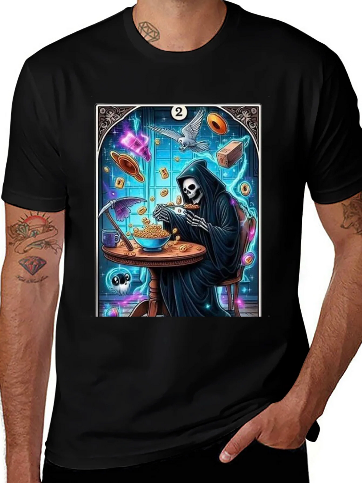 Grim Reaper Cereal T-Shirt - Funny Death Tarot Card Tee product image 1