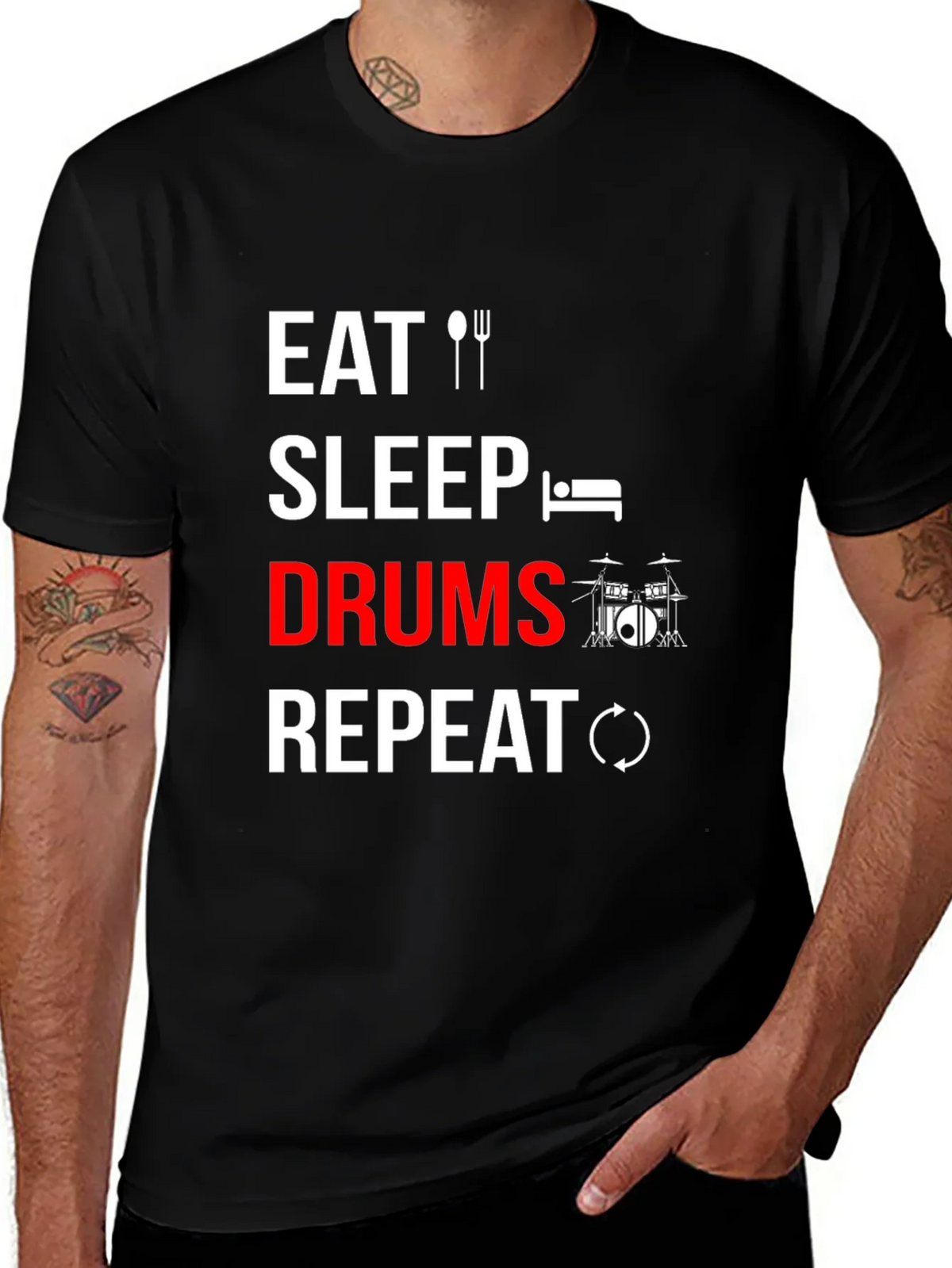 Eat Sleep Drums Repeat T-Shirt - Music Lover Tee product image 1