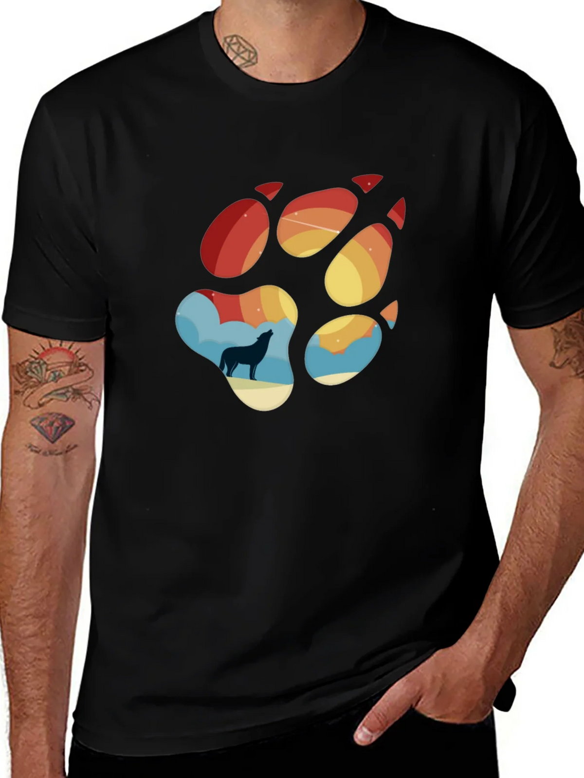Wolf Paw Print T-Shirt - Mens Black Tee product image 1