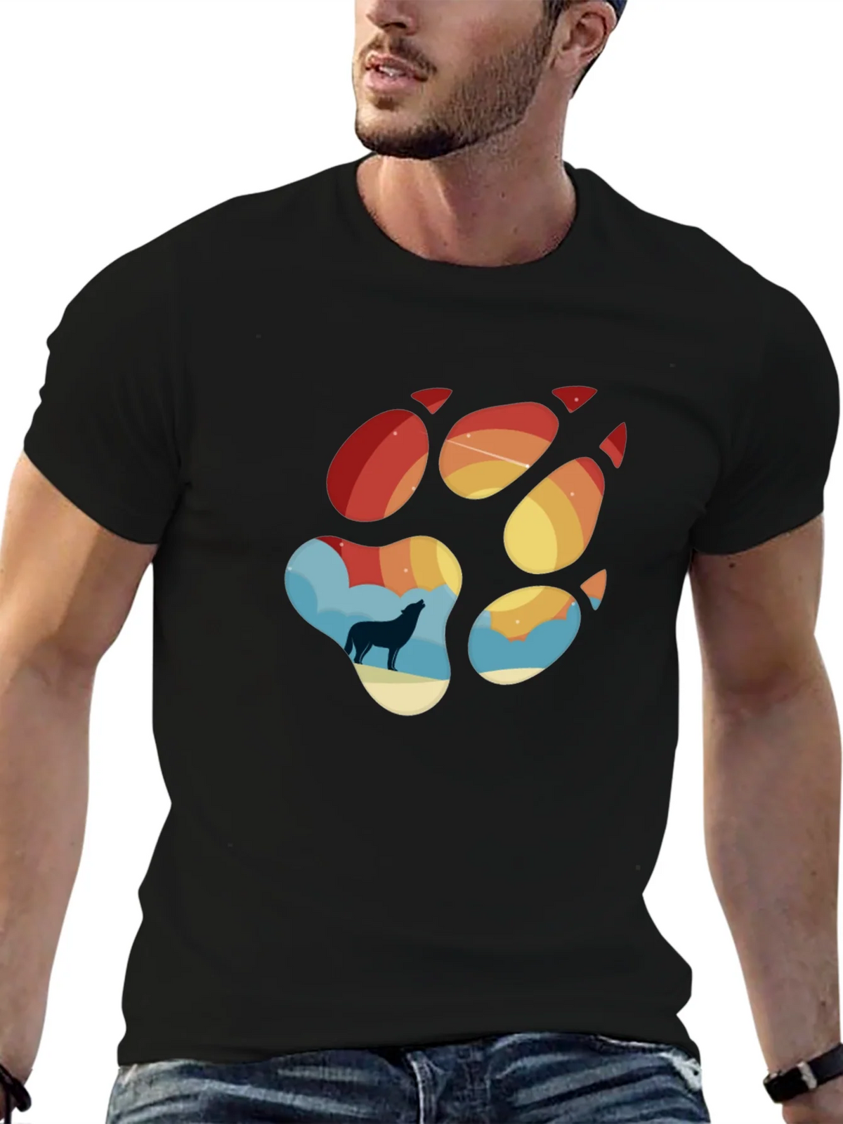 Wolf Paw Print T-Shirt - Mens Black Tee product image 5