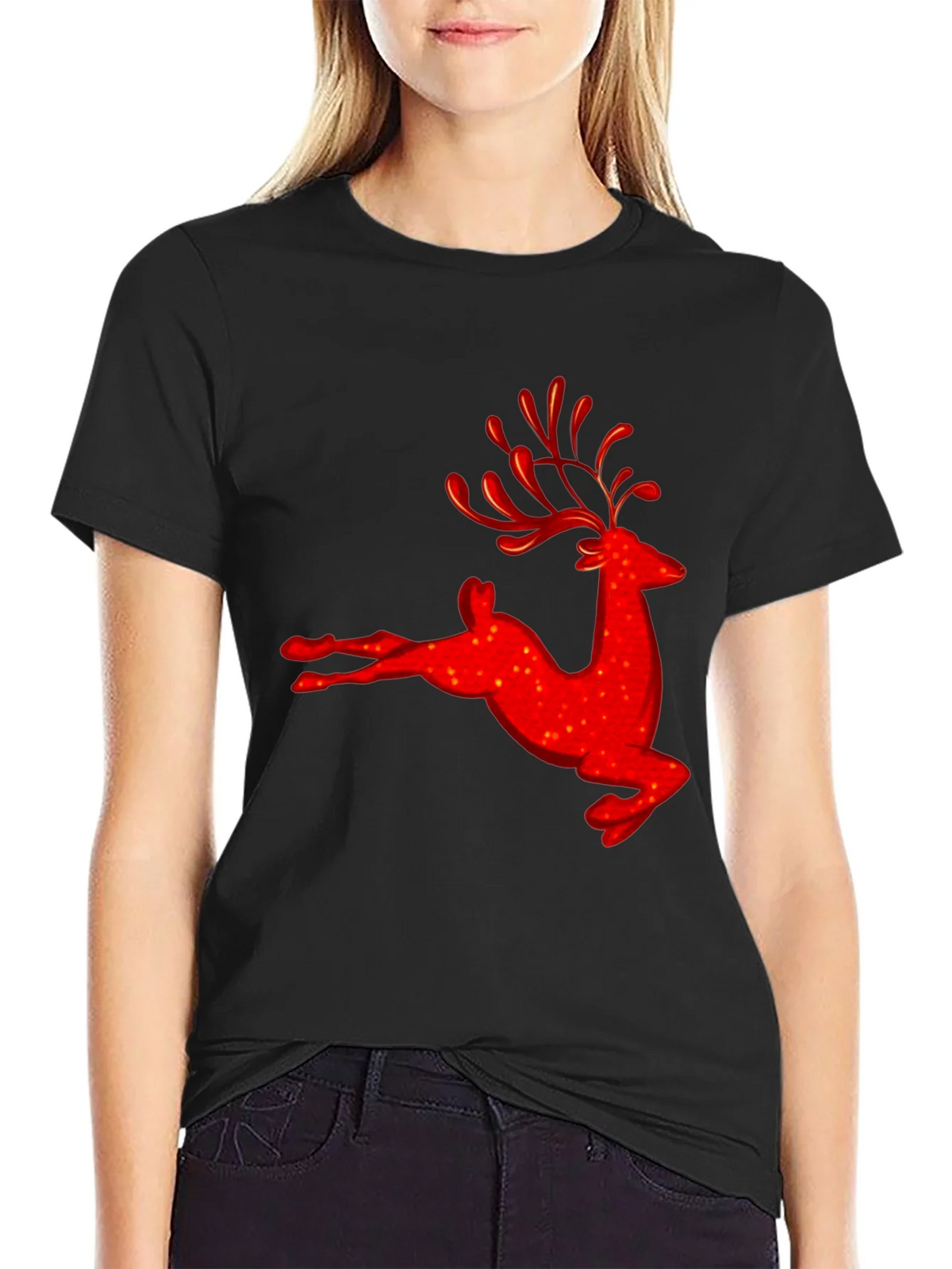 Red Reindeer Graphic Tee - Holiday Festive Shirt product image 2