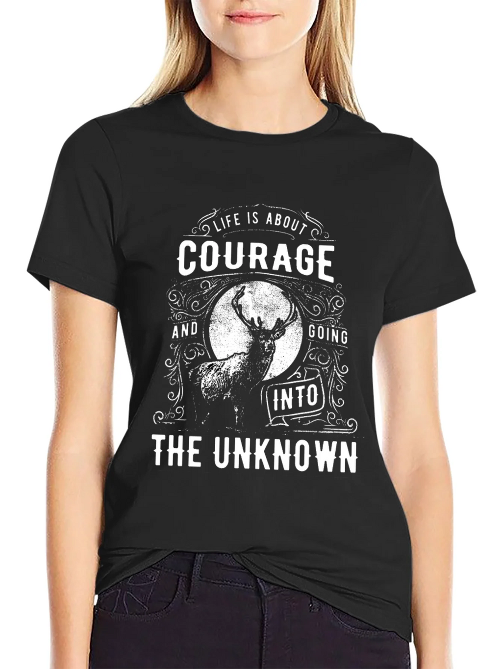 Courage Into The Unknown Black Graphic T-Shirt product image 1