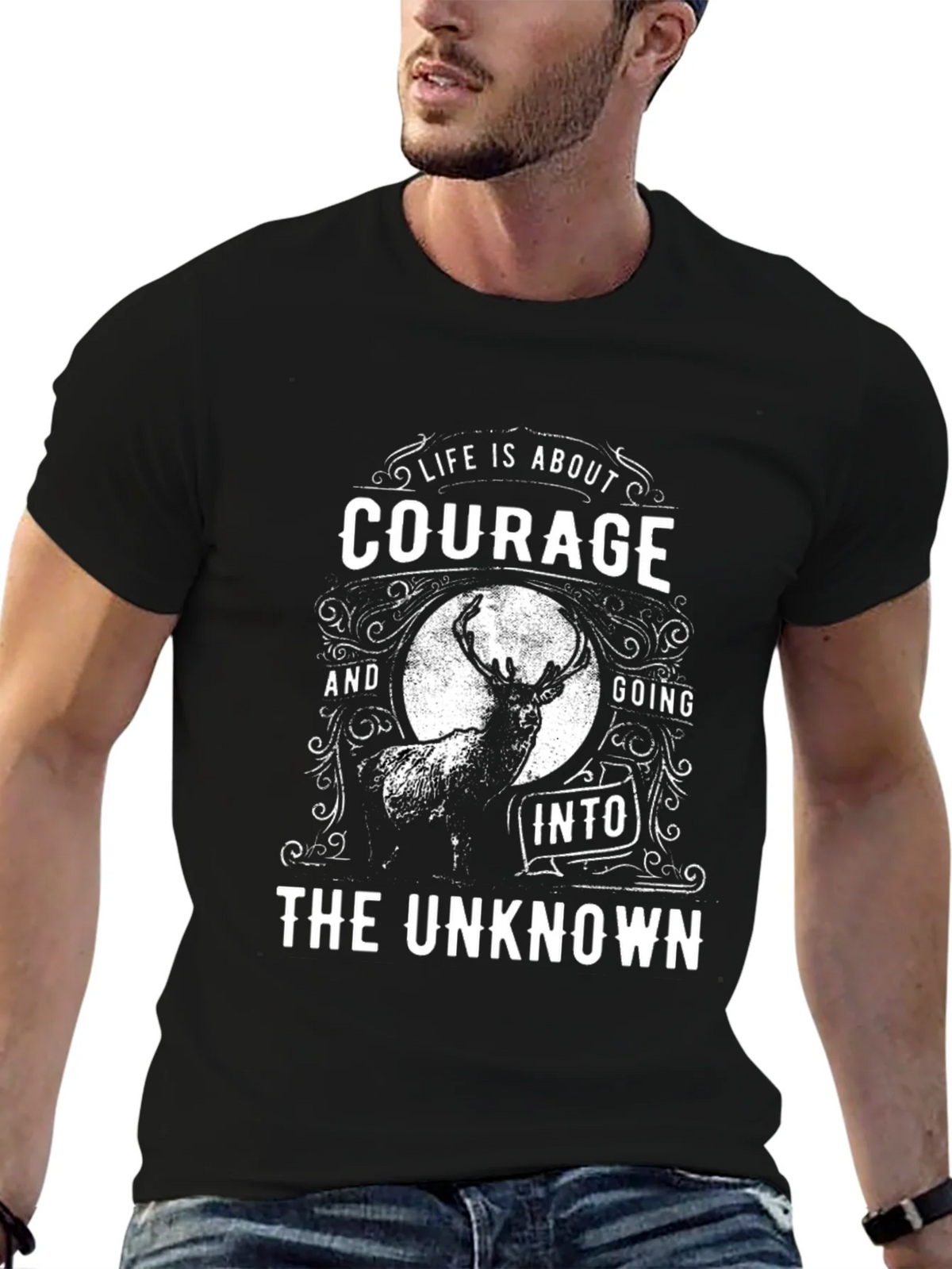 Courage Into The Unknown Black Graphic T-Shirt product image 5