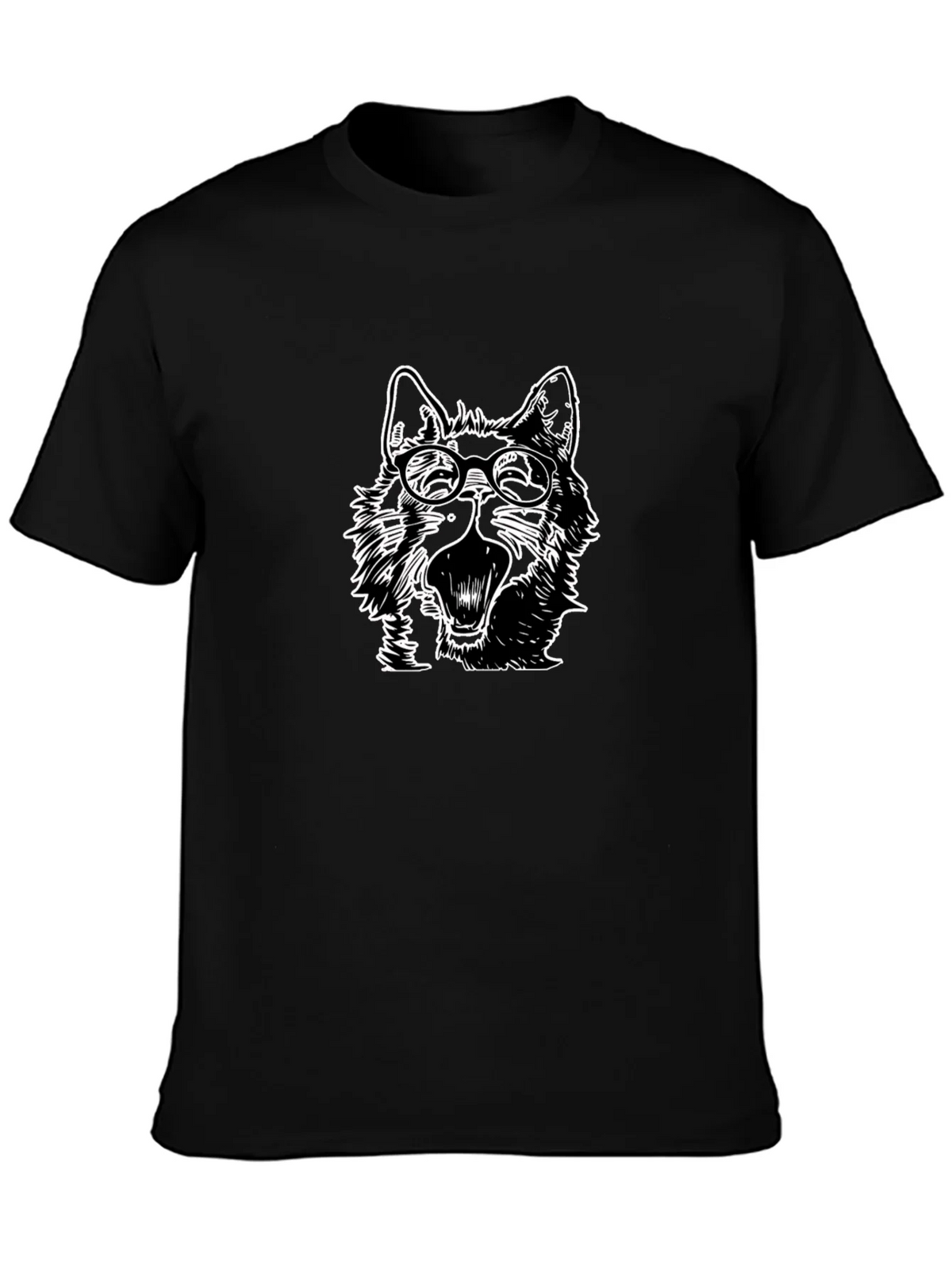 Wolf with Glasses Graphic Tee - Black Cotton product image 3