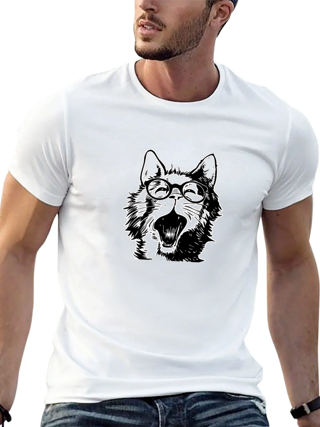 Wolf with Glasses Graphic Tee - Black Cotton product image 12