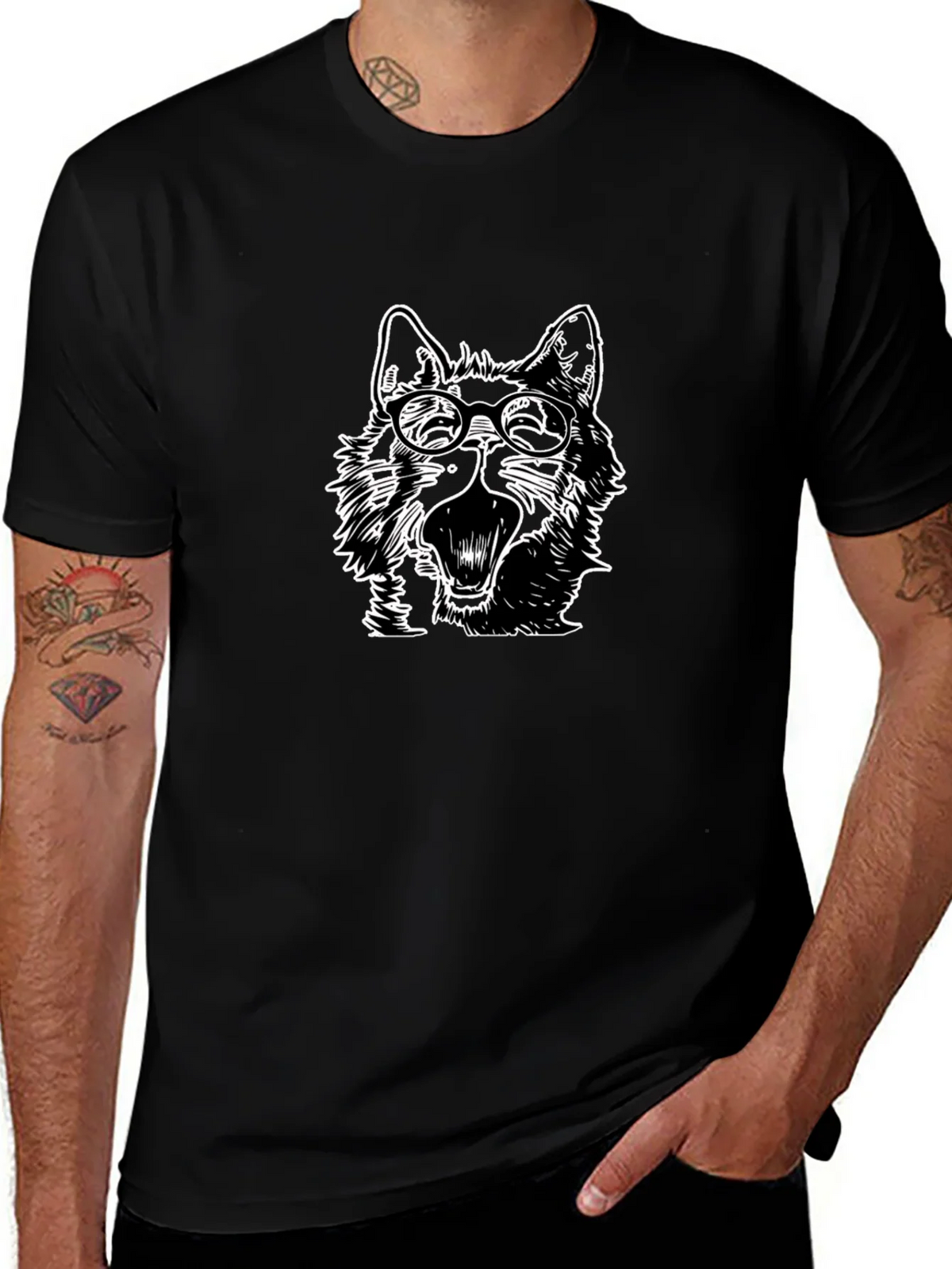 Wolf with Glasses Graphic Tee - Black Cotton product image 1