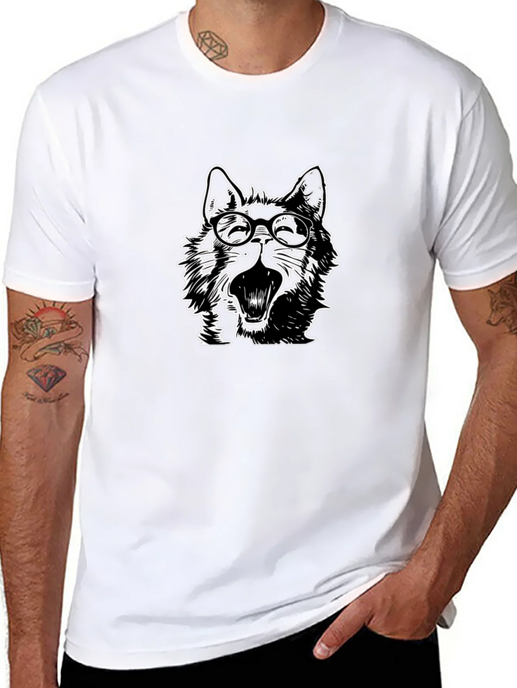 Wolf with Glasses Graphic Tee - Black Cotton product image 7