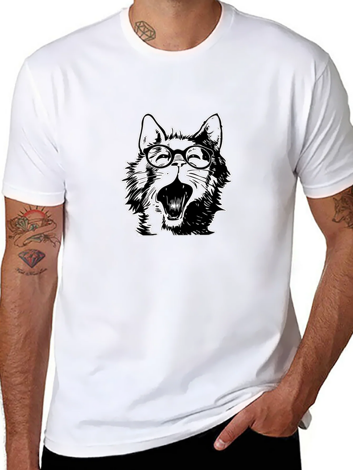 Wolf with Glasses Graphic Tee - Black Cotton product image 7