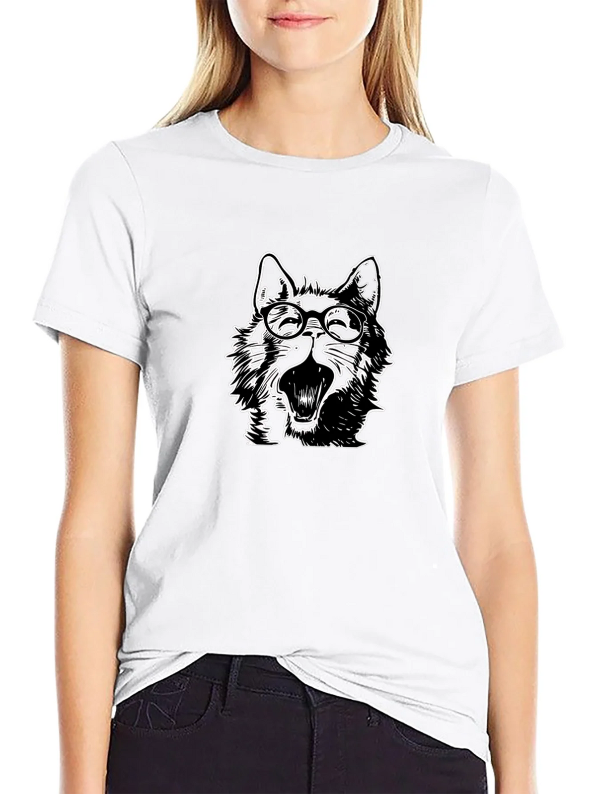 Wolf with Glasses Graphic Tee - Black Cotton product image 8