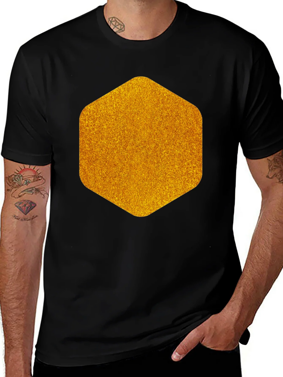 Geometric Gold Graphic Tee - Modern Mens Black T-Shirt product image 1