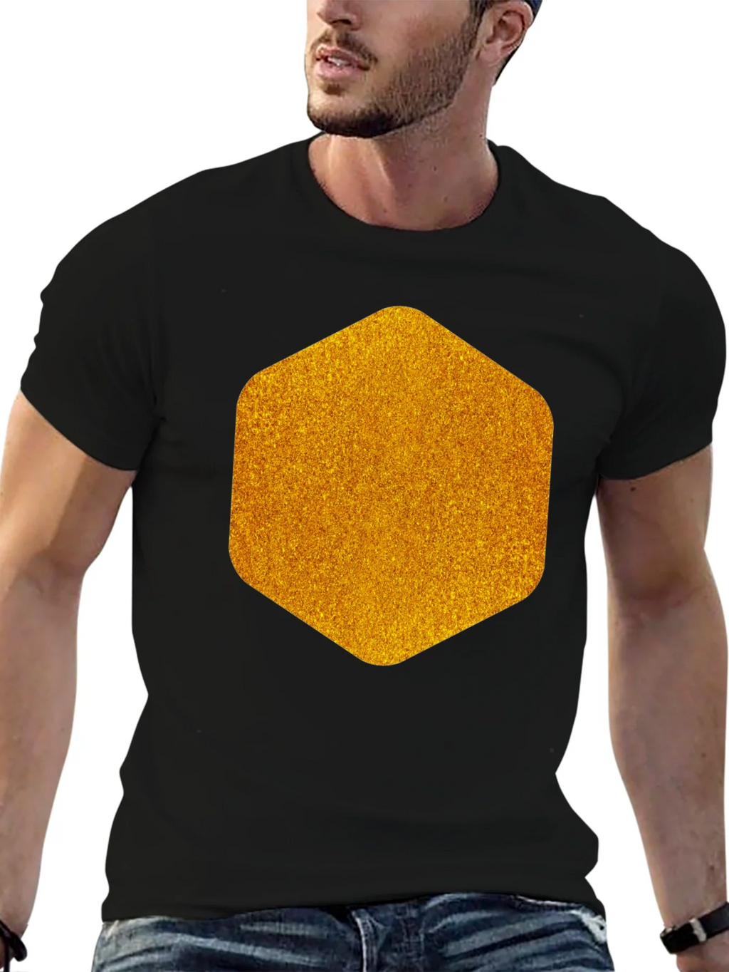 Geometric Gold Graphic Tee - Modern Mens Black T-Shirt product image 6