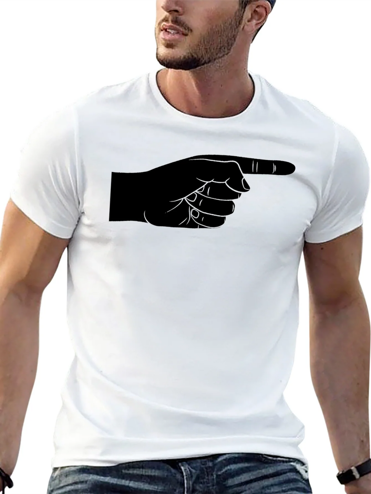 Pointing Finger Graphic Tee - Black Cotton Casual Shirt product image 12