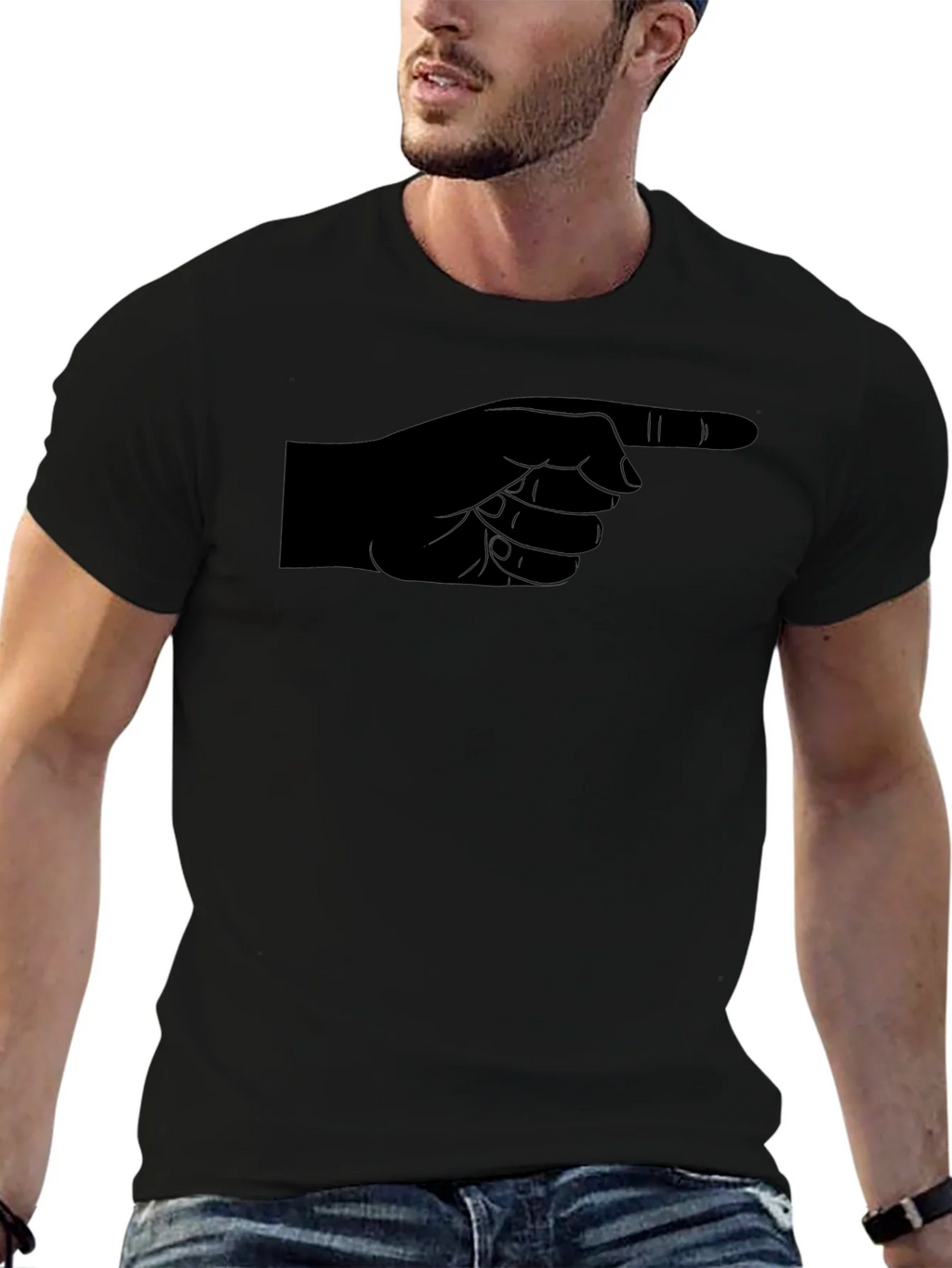 Pointing Finger Graphic Tee - Black Cotton Casual Shirt product image 6