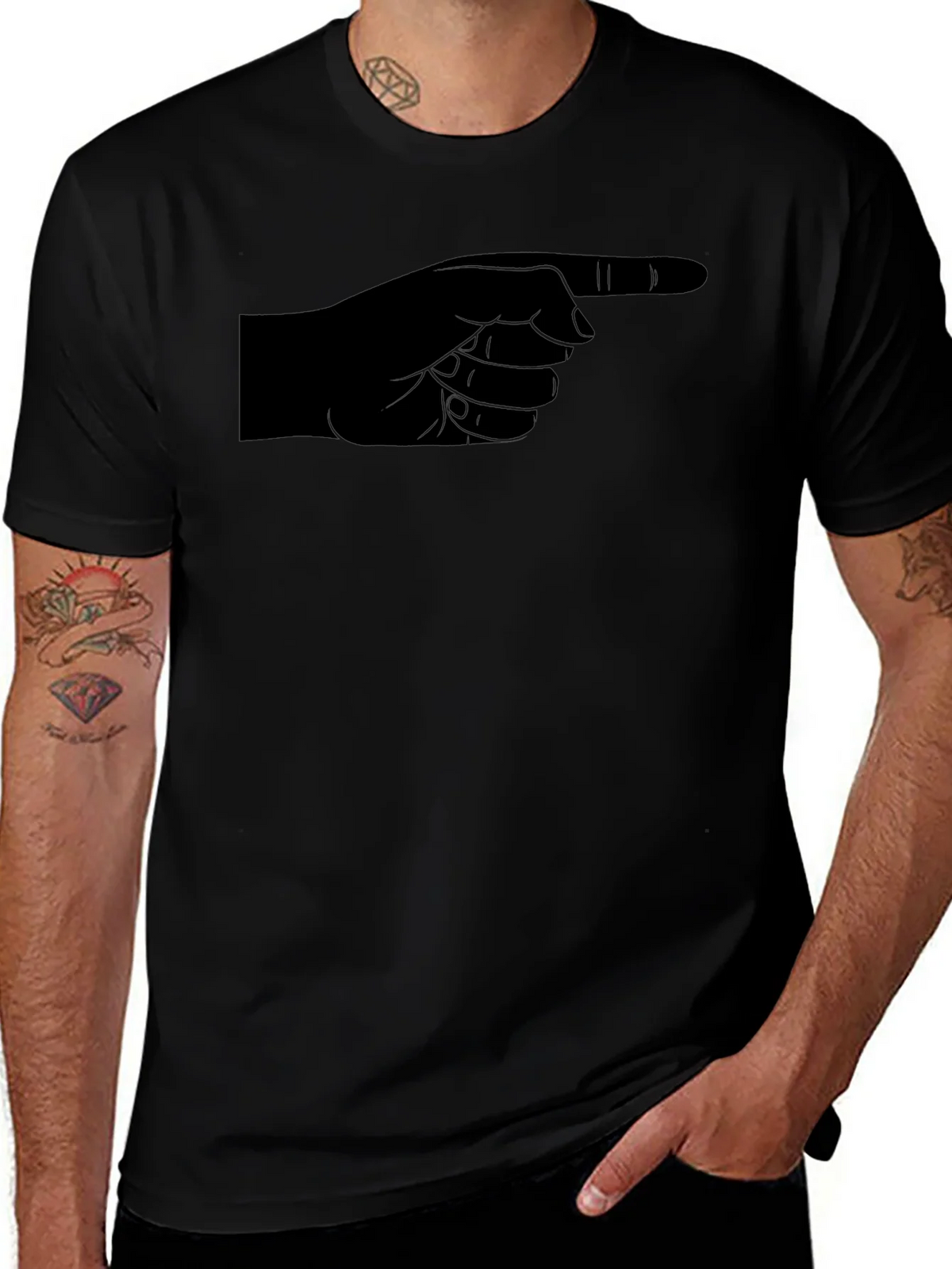 Pointing Finger Graphic Tee - Black Cotton Casual Shirt product image 1