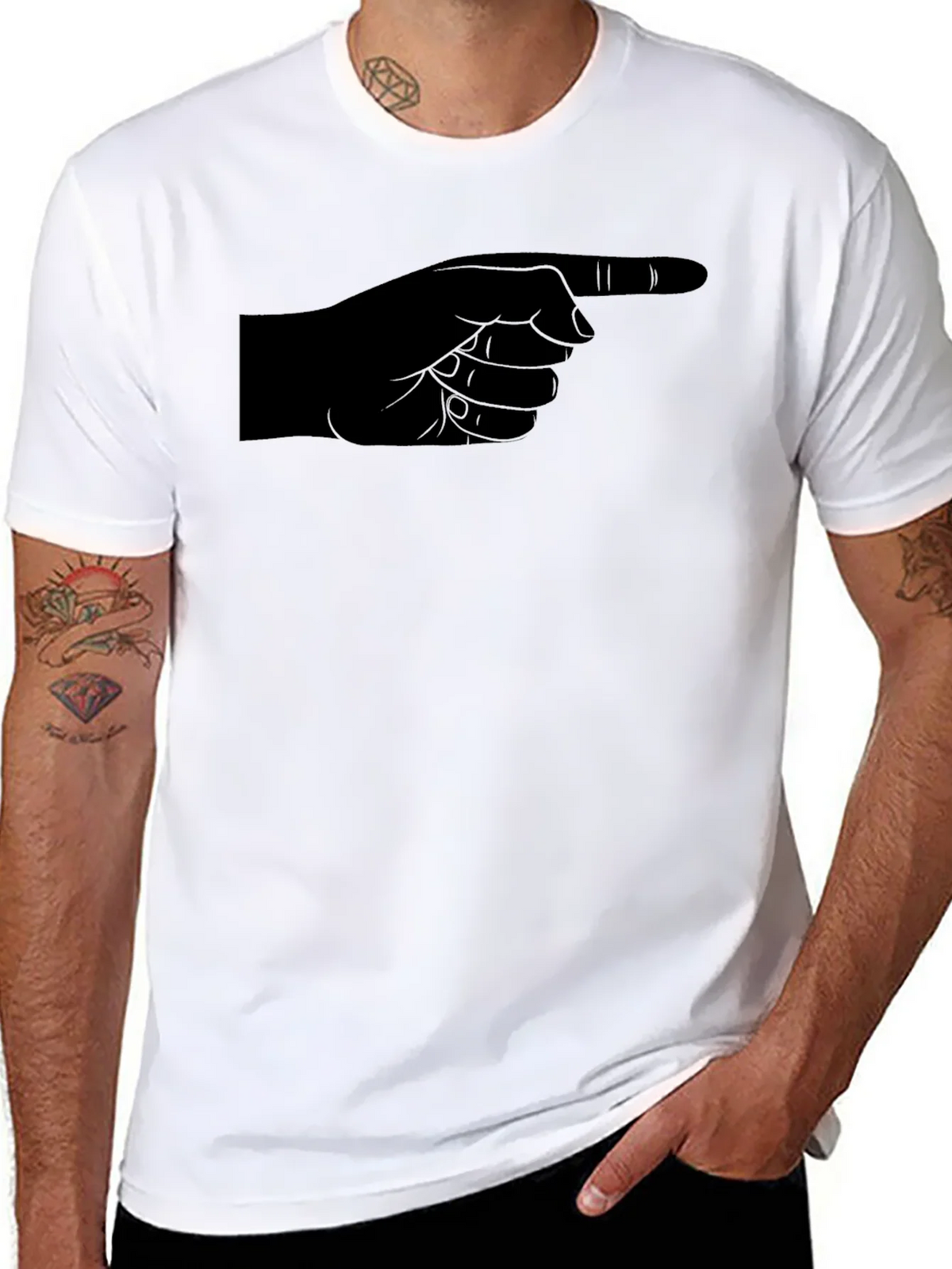 Pointing Finger Graphic Tee - Black Cotton Casual Shirt product image 7