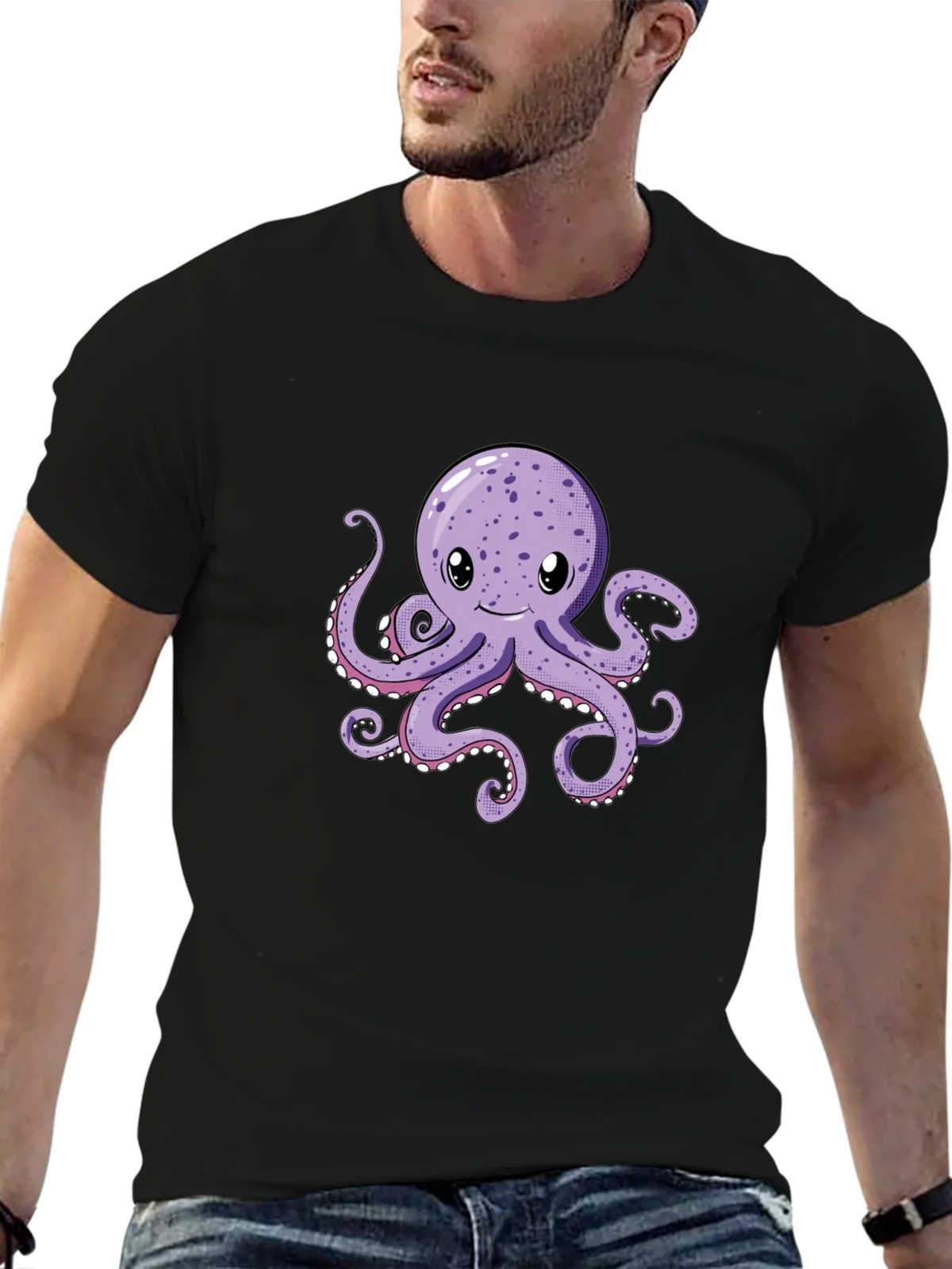 Cute Octopus Graphic Tee - Black Cotton Comfort product image 6