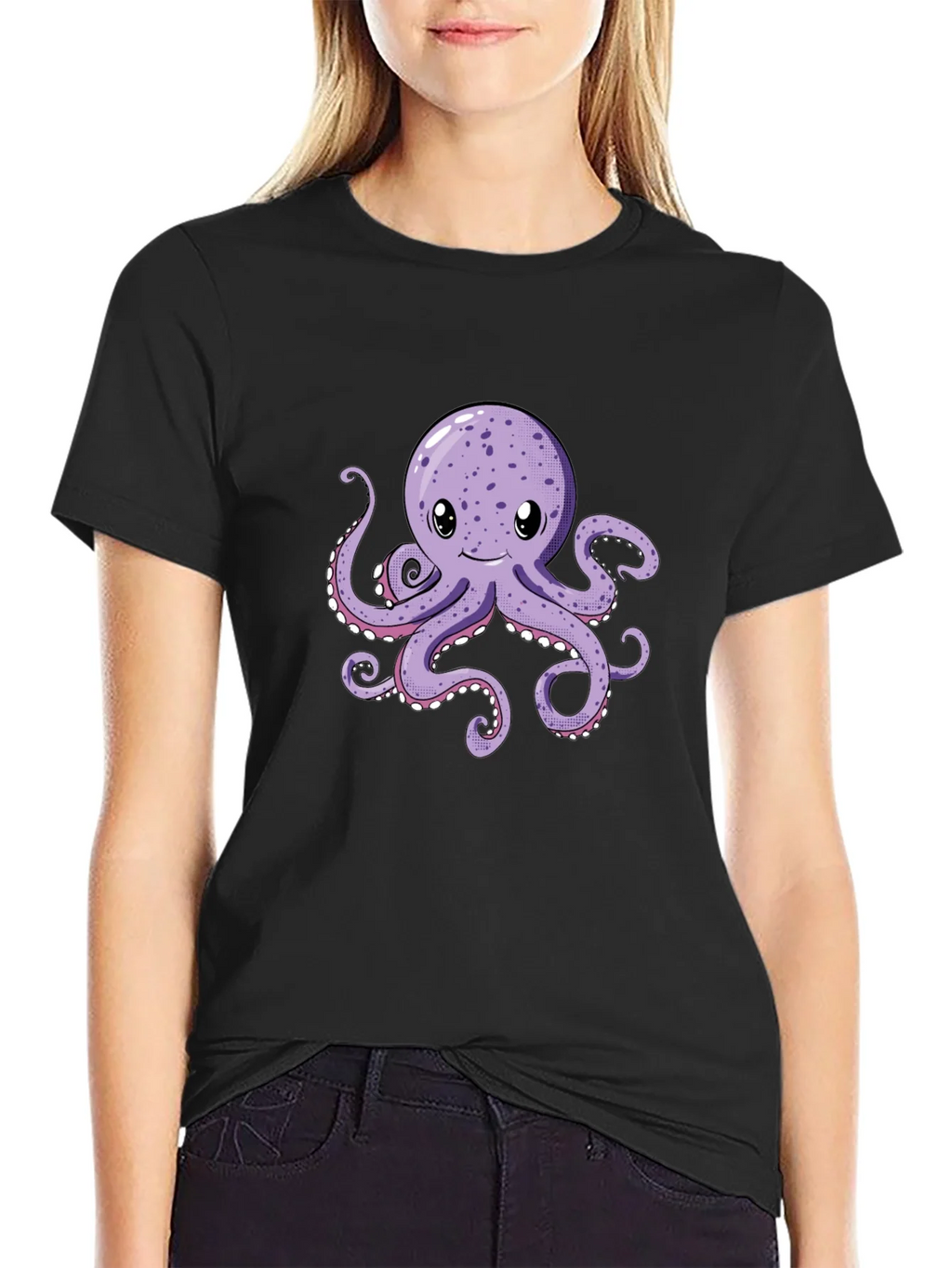 Cute Octopus Graphic Tee - Black Cotton Comfort product image 2