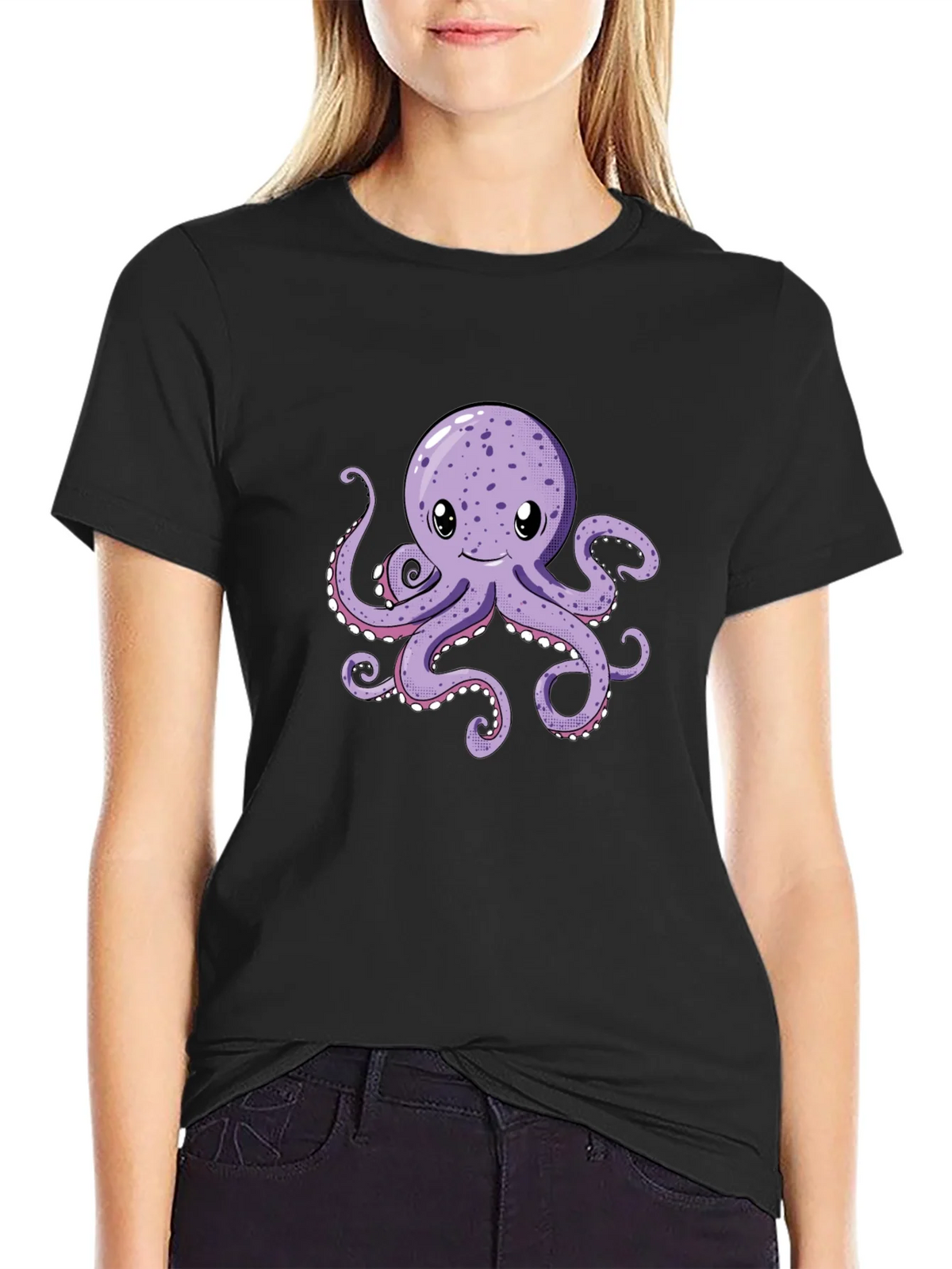 Cute Octopus Graphic Tee - Black Cotton Comfort product image 2