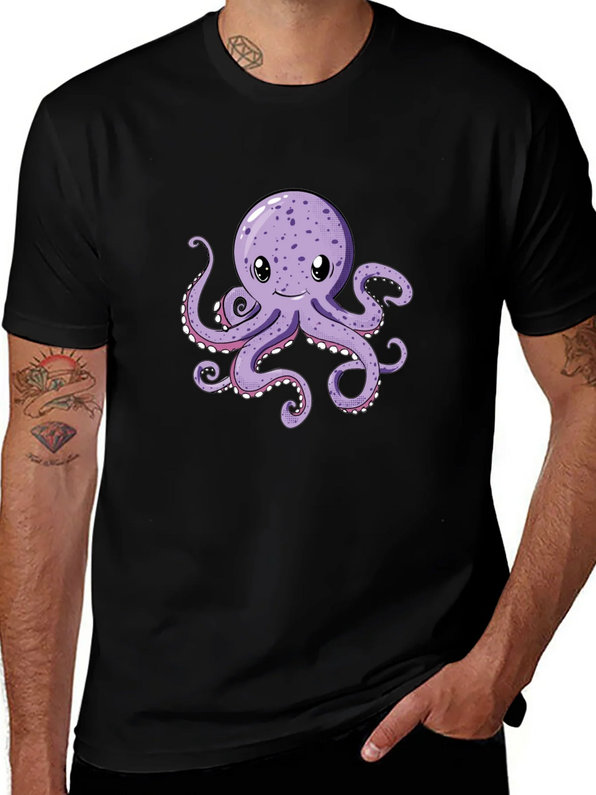 Cute Octopus Graphic Tee - Black Cotton Comfort product image 1