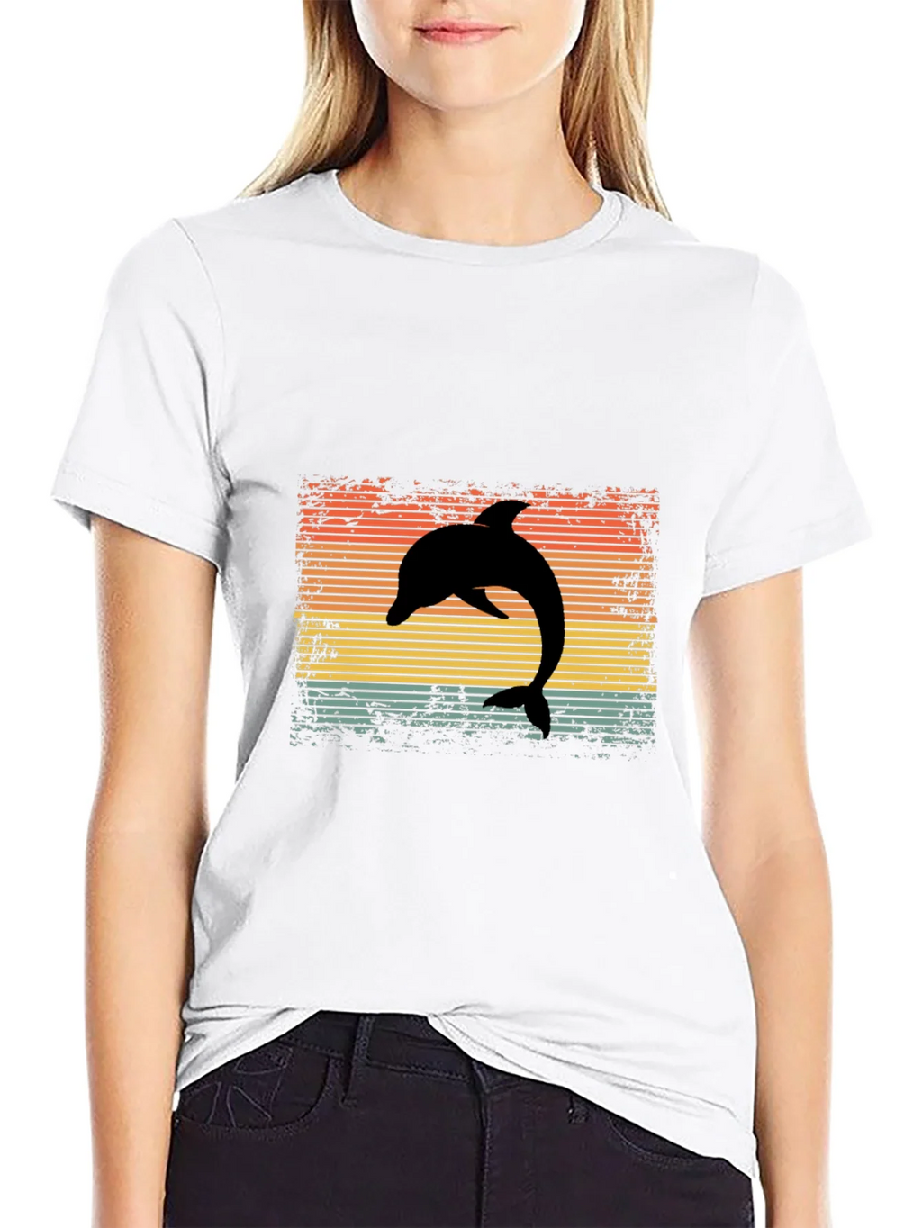Retro Dolphin Graphic Tee - Black Cotton T-Shirt product image 8