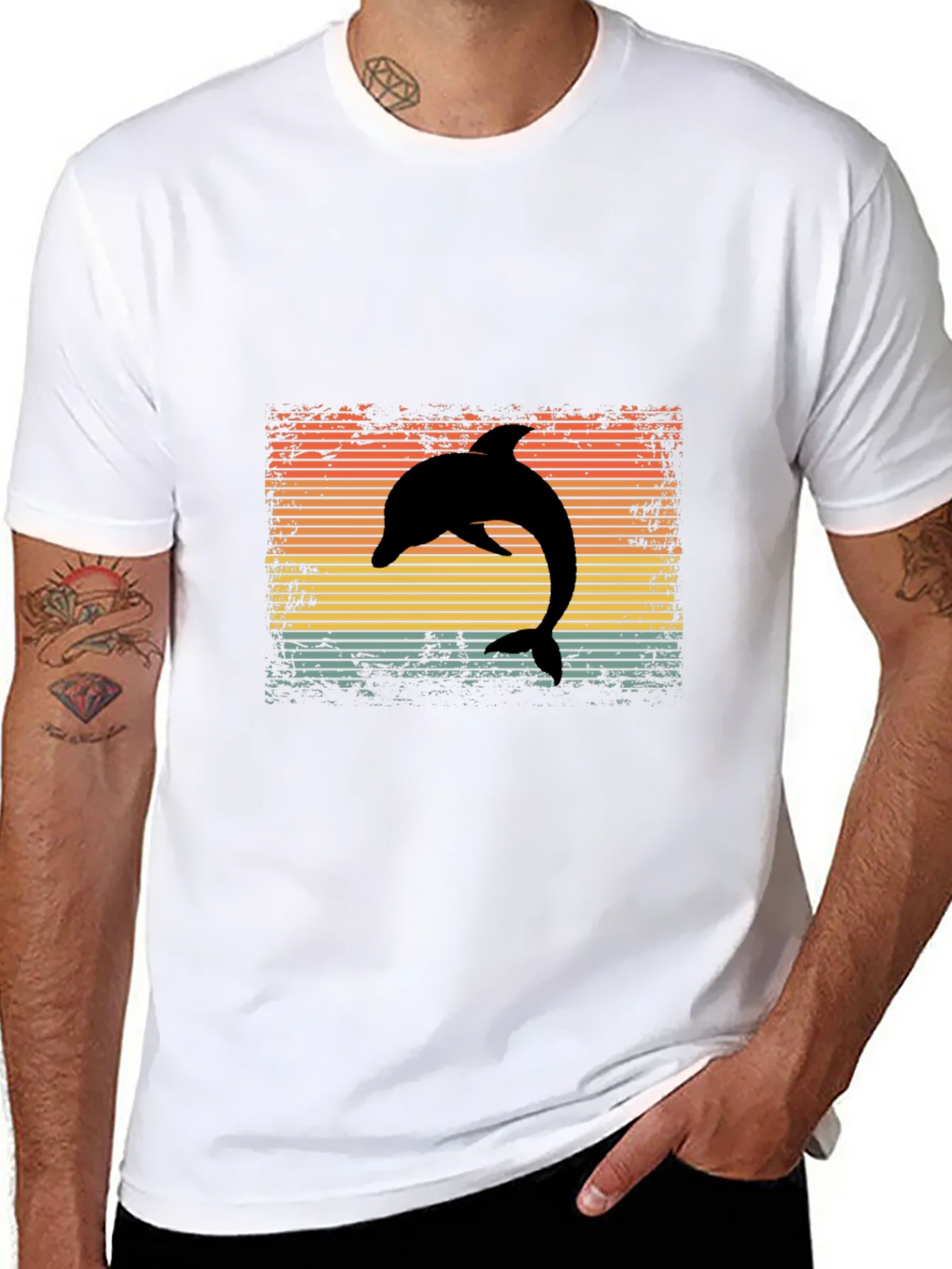 Retro Dolphin Graphic Tee - Black Cotton T-Shirt product image 7