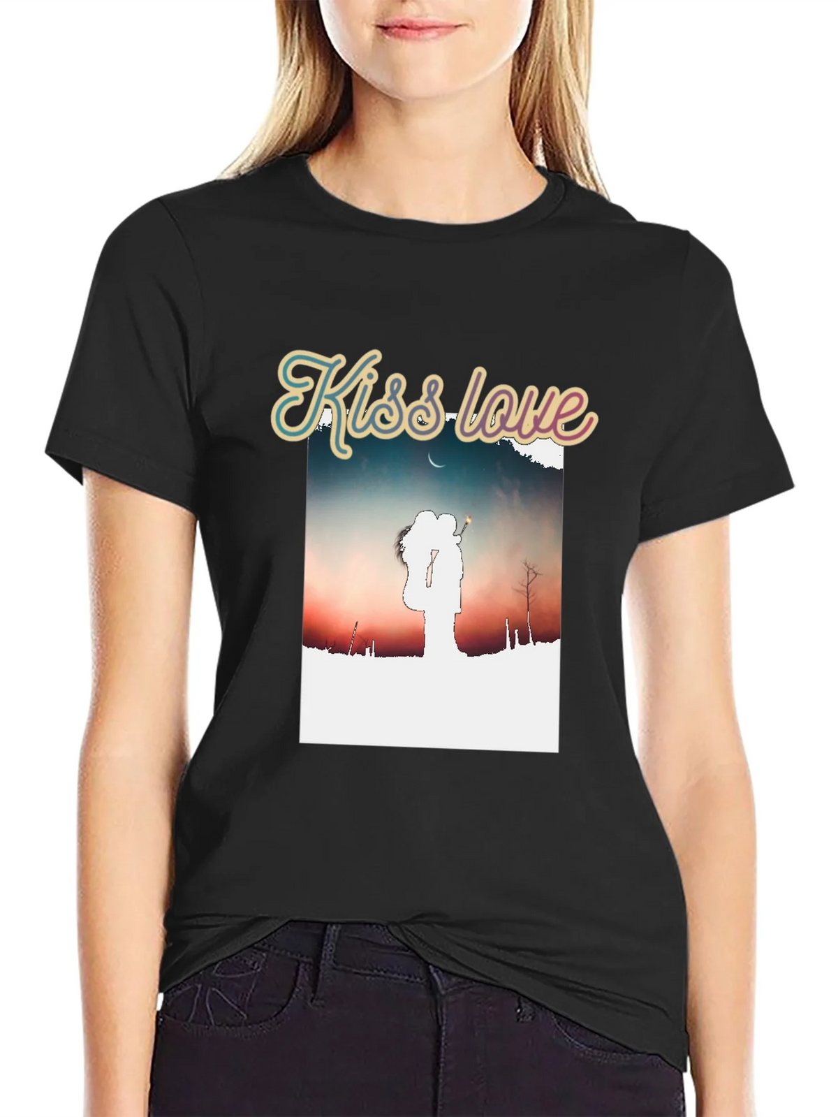 Kiss Love Graphic Black T-Shirt product image 2