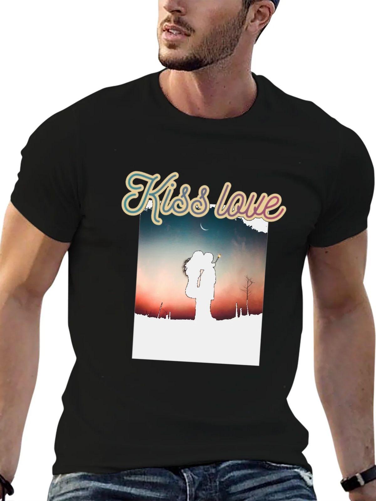 Kiss Love Graphic Black T-Shirt product image 6