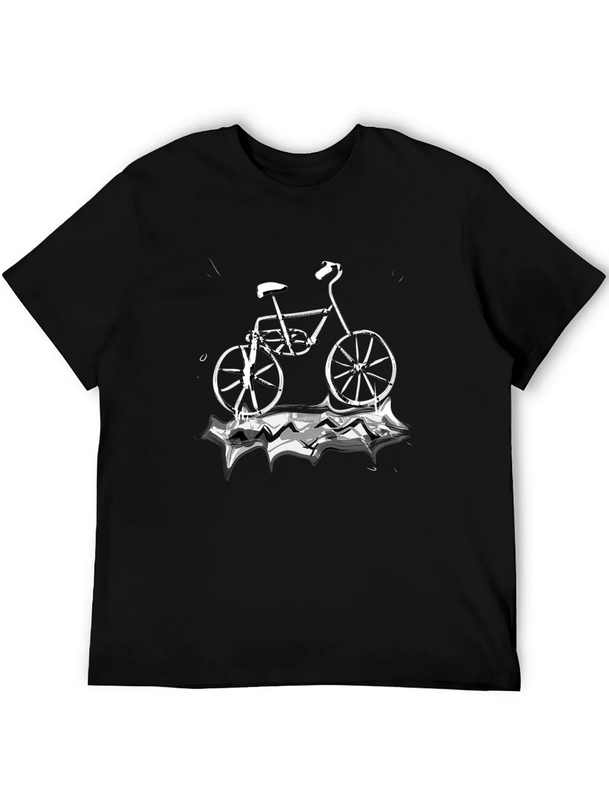 Black T-Shirt with Bicycle Graphic product image 5