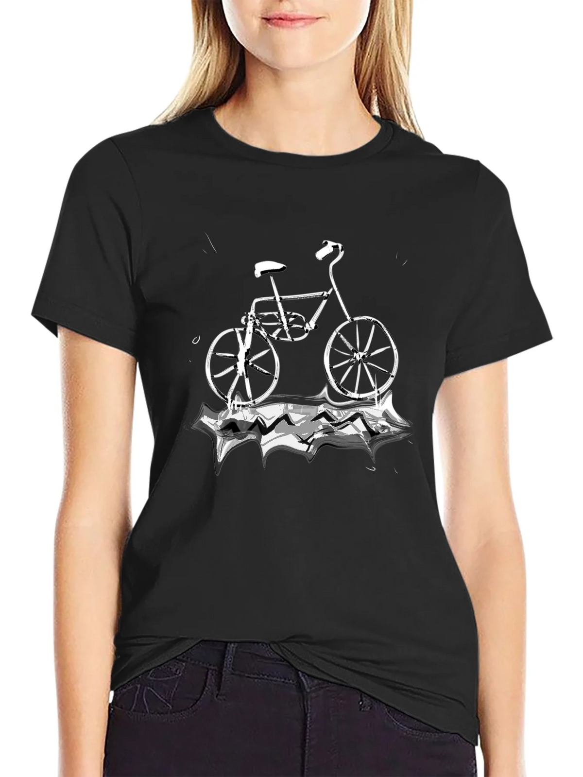 Black T-Shirt with Bicycle Graphic product image 2