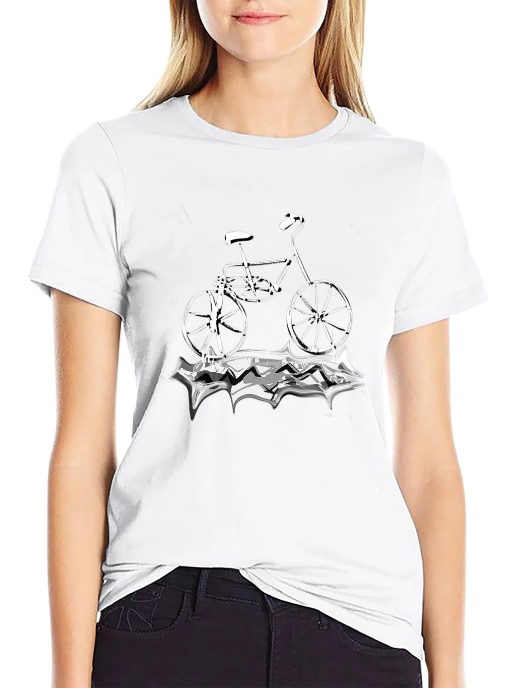 Black T-Shirt with Bicycle Graphic product image 8