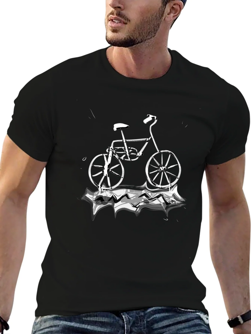 Black T-Shirt with Bicycle Graphic product image 6