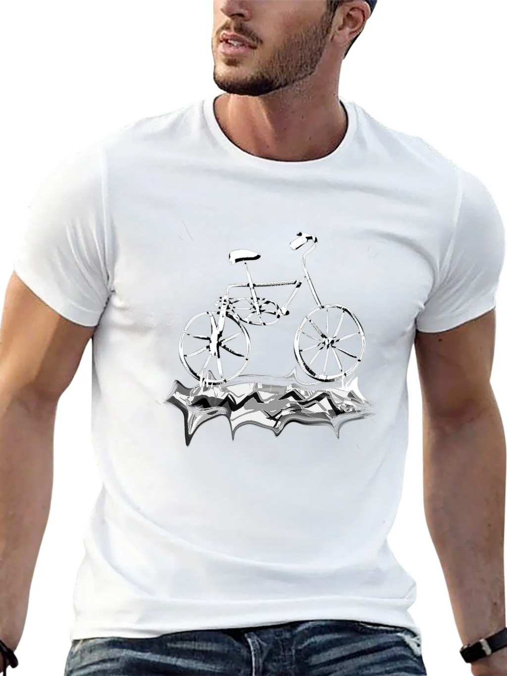 Black T-Shirt with Bicycle Graphic product image 12
