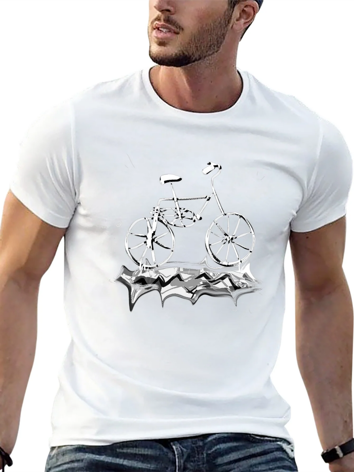 Black T-Shirt with Bicycle Graphic product image 12