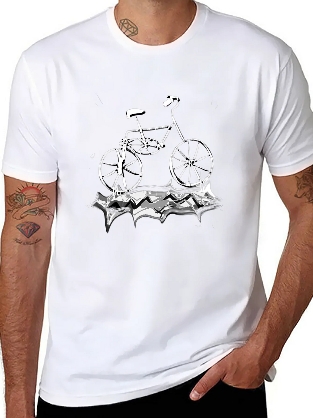 Black T-Shirt with Bicycle Graphic product image 7