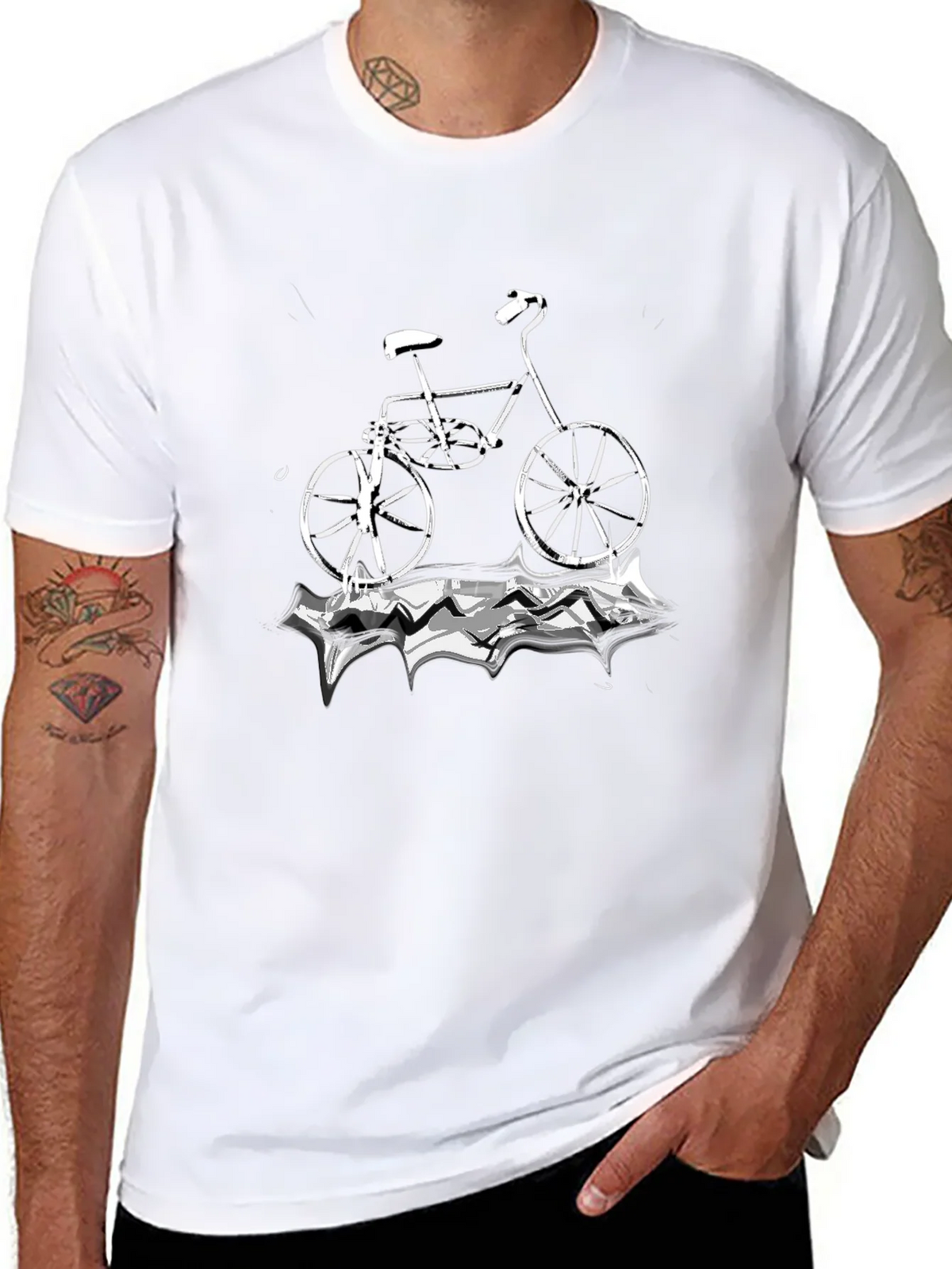 Black T-Shirt with Bicycle Graphic product image 7