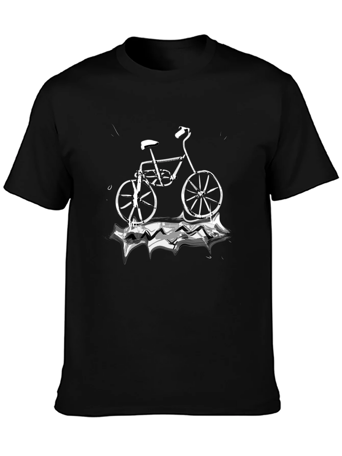 Black T-Shirt with Bicycle Graphic product image 3