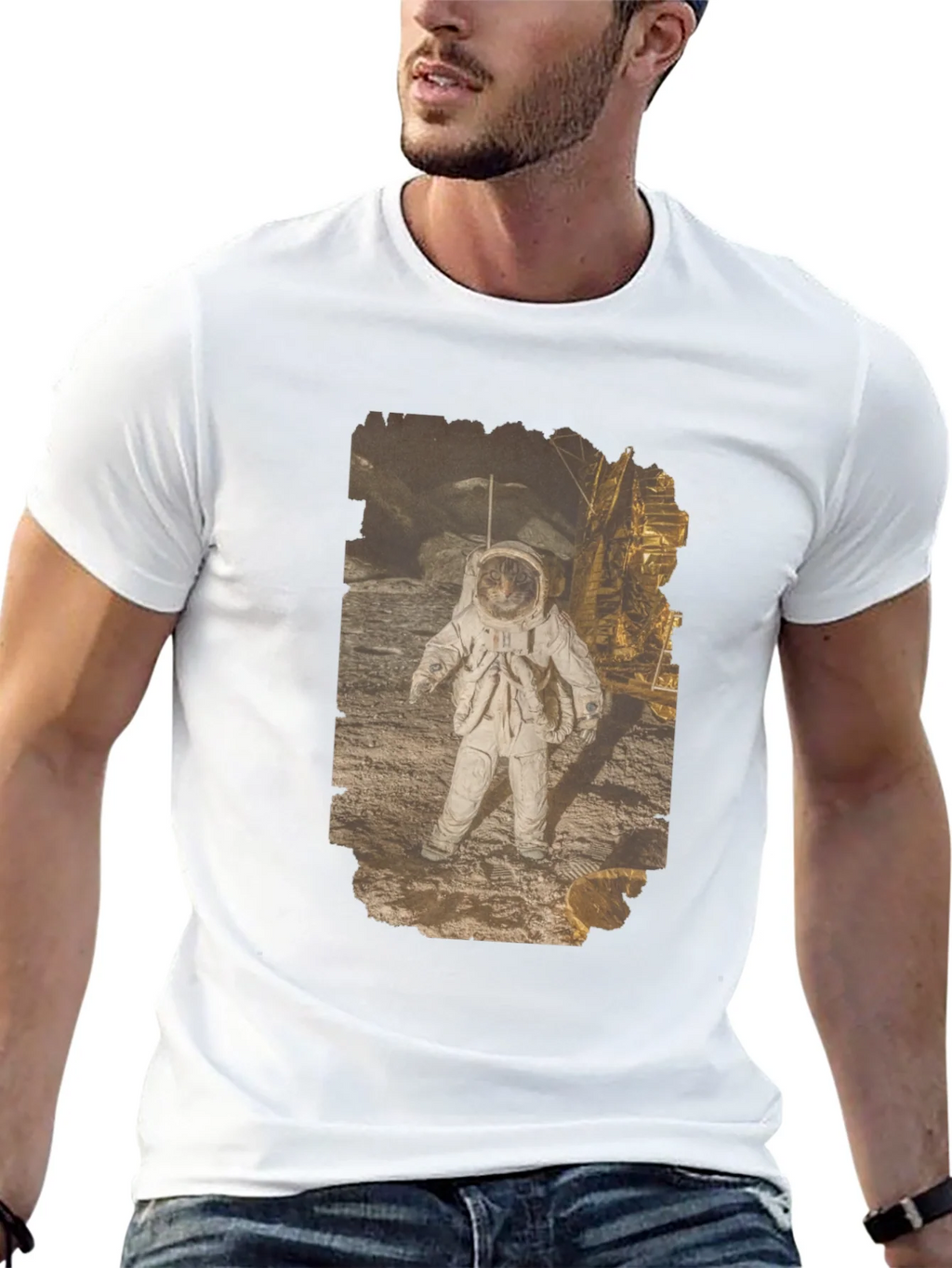 Astronaut Cat Graphic Print Black T-Shirt product image 12