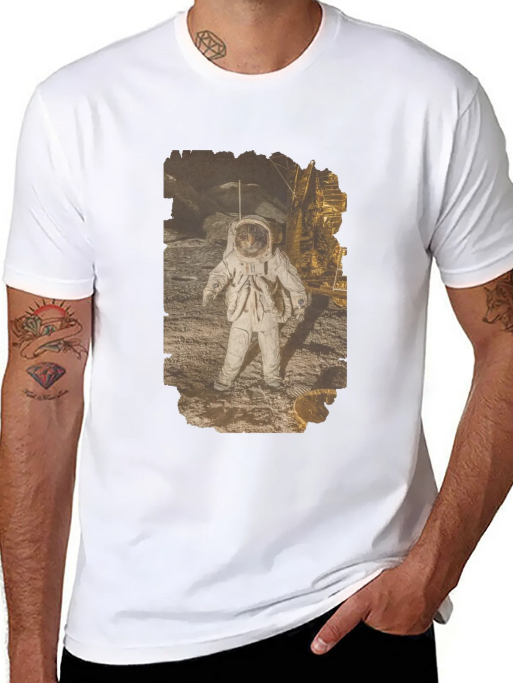 Astronaut Cat Graphic Print Black T-Shirt product image 7
